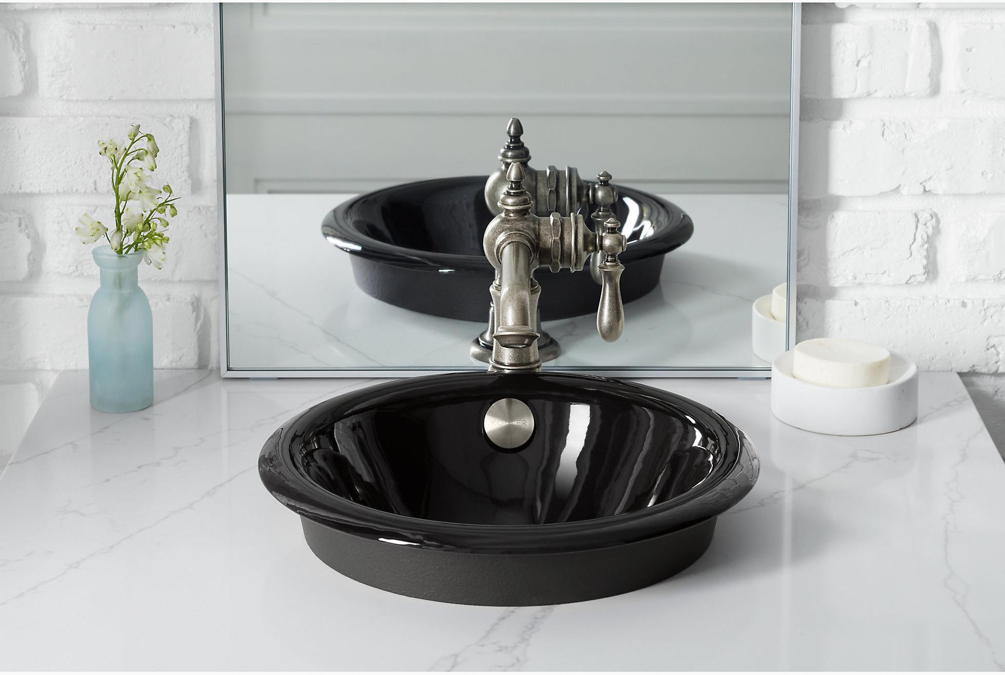 KOHLER Круглая встраиваемая раковина для ванной комнаты Iron Plains с краской Iron Black с нижней стороны K-20211-P5-FF  - Вид №9