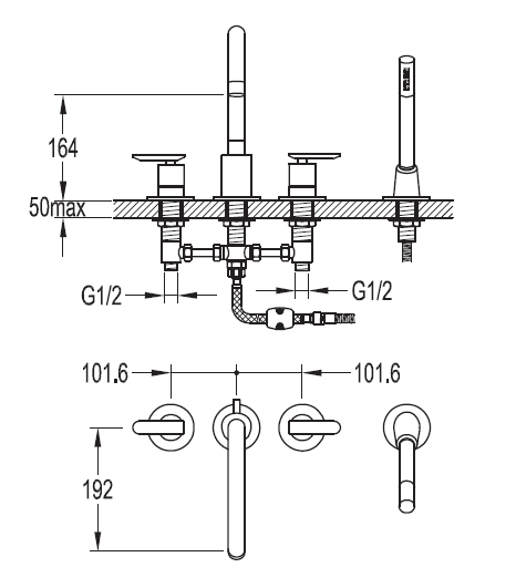 Смеситель для ванны и душа Cezares SIESTA-F-BVD4-01 - Вид №1