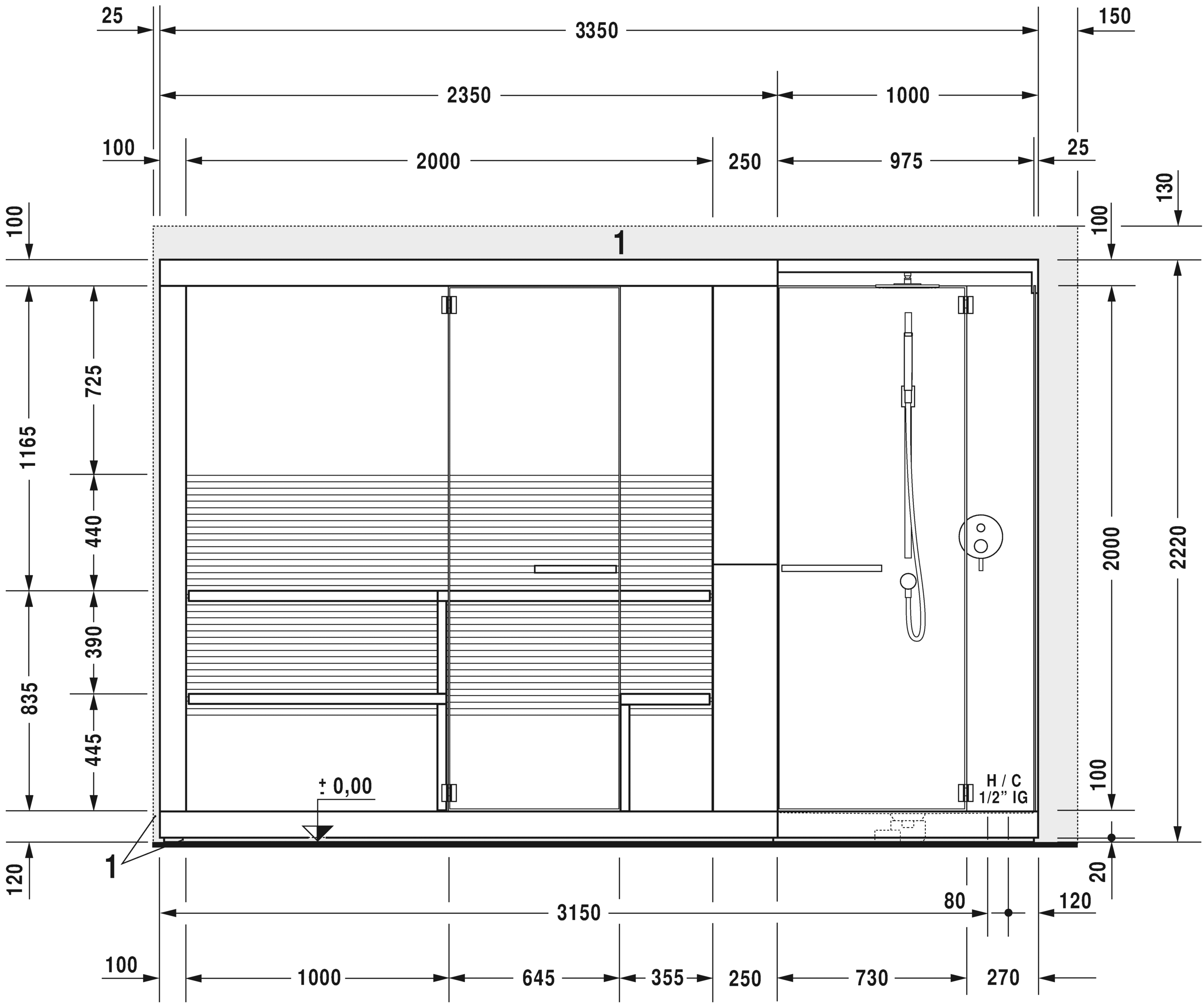 750713002011000 Сауна Inipi Ama, пристенный и угловой вариант Inipi #7507 3350 x 1170 x 2220 мм
Исполнение: американский орех (нат.шпон) Белый глянцевый декор Duravit  - Вид №6