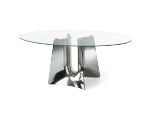 Овальный стол из алюминия и стекла