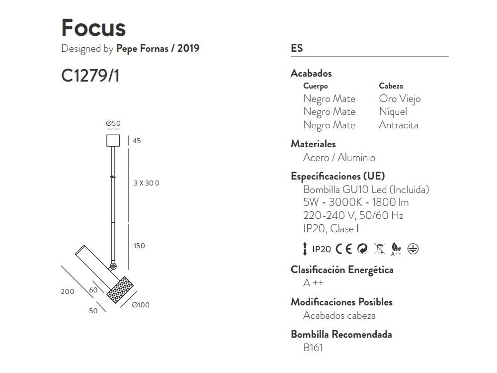 100815 Подвесной светильник 1L черный - алебастр Aromas del Campo Focus