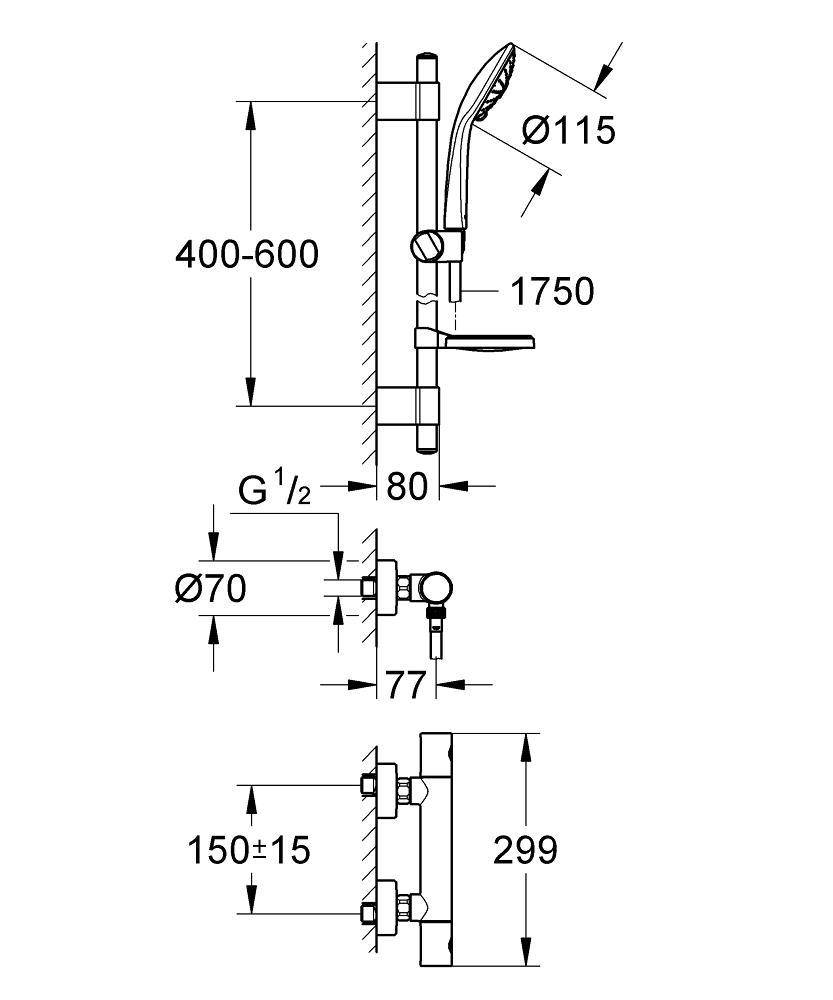 34286000 Термостатический смеситель для душа Grohe Grohtherm 1000 Cosmopolitan хром - Вид №1