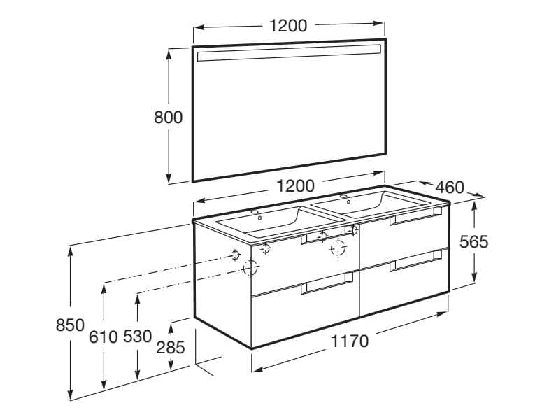 Деревянный подвесной двойной умывальник с зеркалом Roca Aleyda ARCH-00075202 - Вид №4