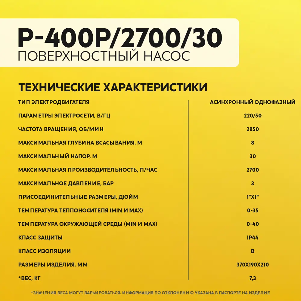 Насос садовый поверхностный ЛЦ P-400P/2700/30, 2700 л/ч Santreyd STLM-2164105 - Вид №7