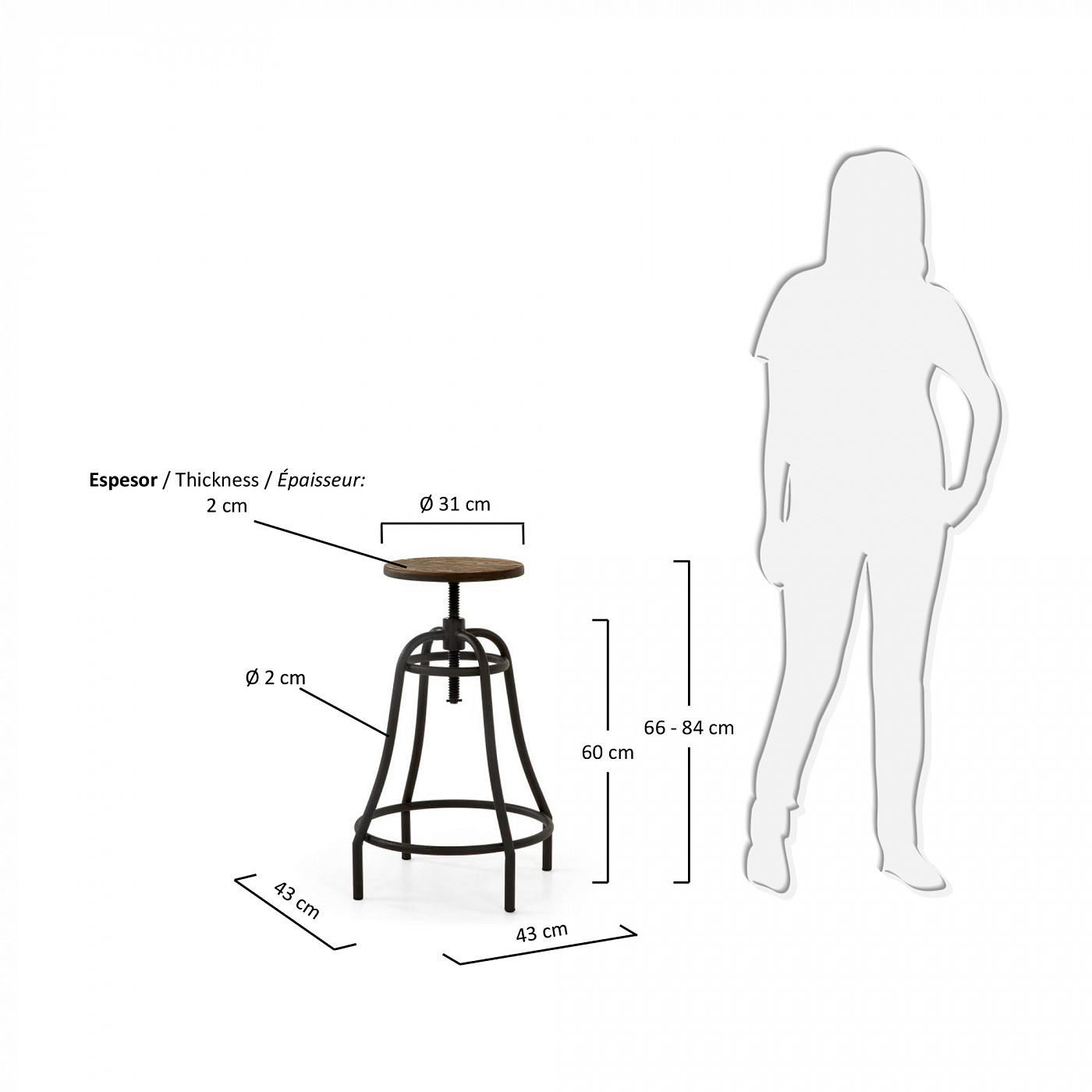 047518 Табурет Malibu графитовый La Forma Malira  - Вид №2