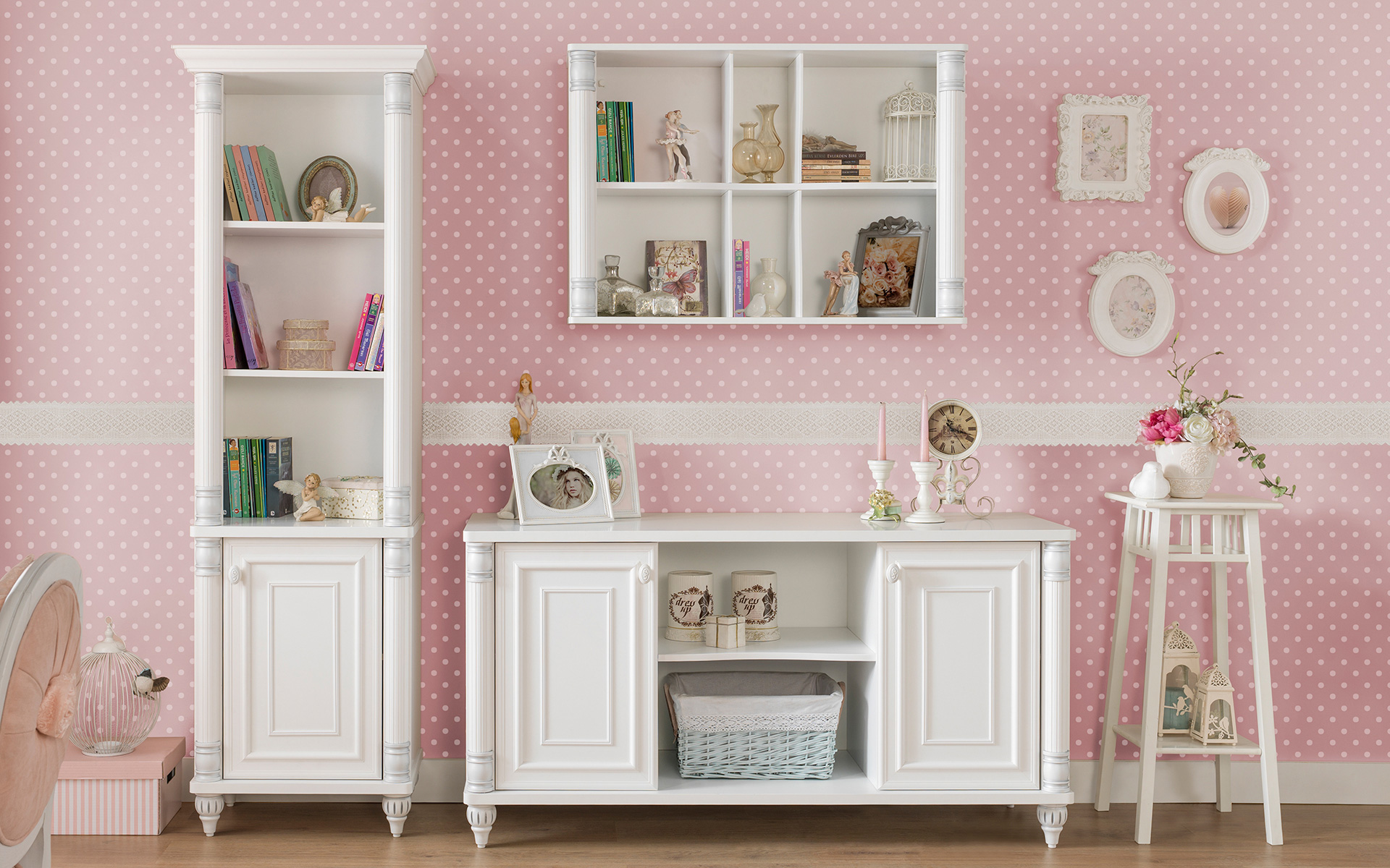 Стеллаж для книг белый узкий с дверцей Romantic CILEK ROMANTIC 00-3832375 Белый Santreyd - Вид №3