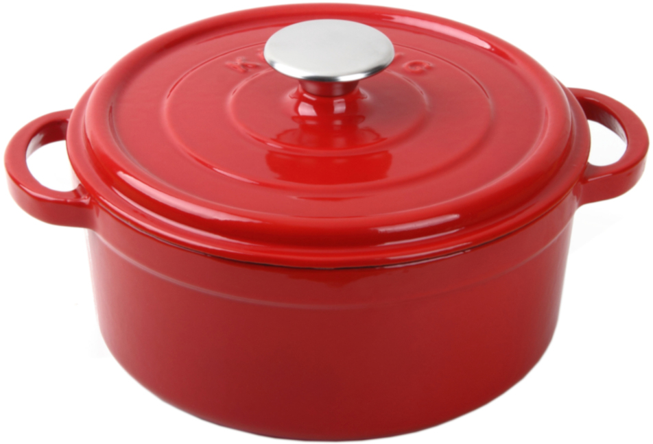 K 1224 R Набор посуды / чугунная кастрюля с внутренним керамическим покрытием и крышкой: 100% чугун, высокопрочная внутренняя керамическая эмаль бежевого цвета, свод крышки, поддерживающий необходимый уровень влажности внутри кастрюли, быстрый и равномерн Santreyd  - Вид №1