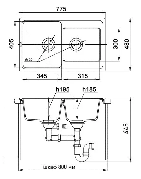 Кухонная мойка Кварц Ewigstein S385 GranFest E-80D-S385 - Вид №1