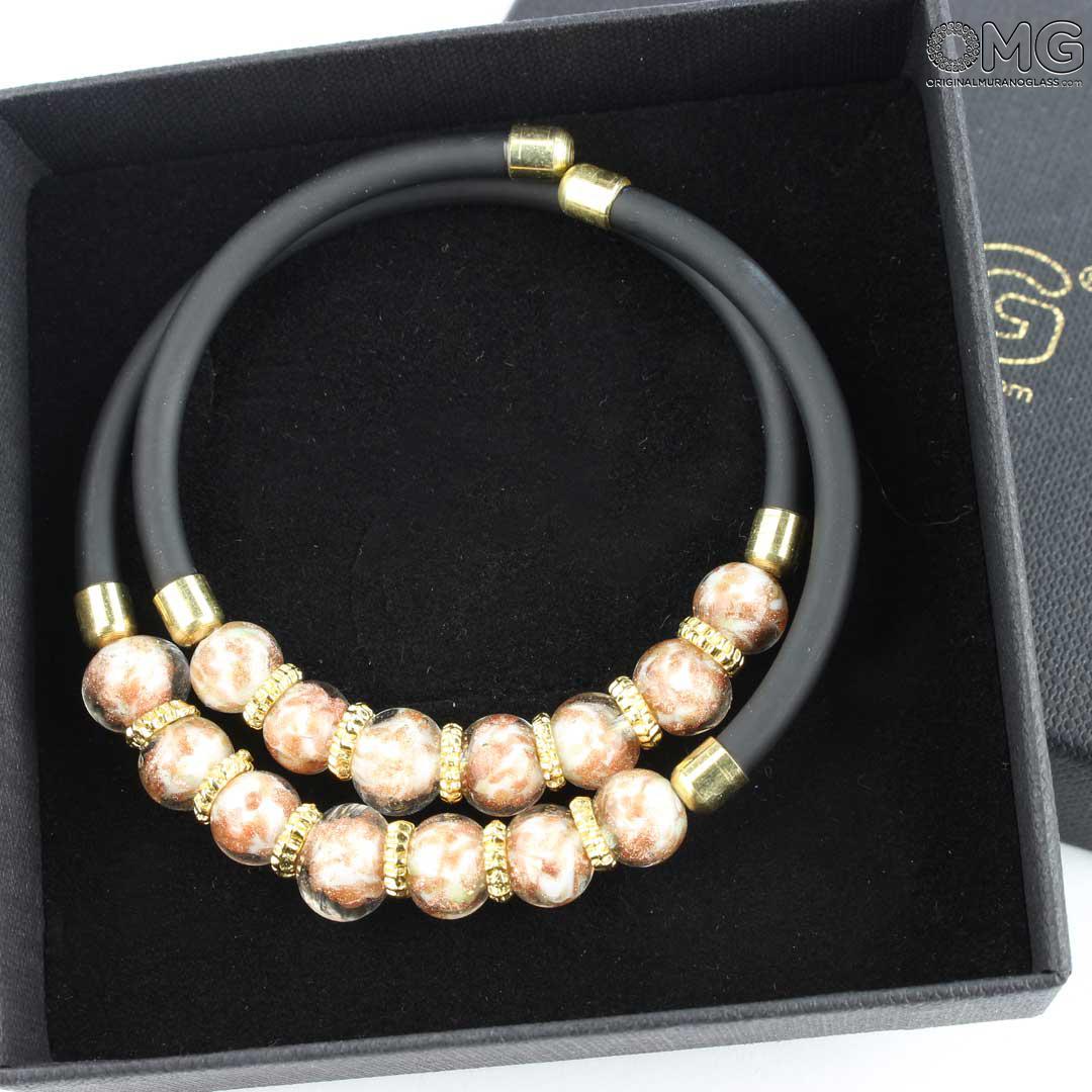 3692 ORIGINALMURANOGLASS Двойной браслет Серена - белый с авантюрином - муранское стекло OMG 18 см  - Вид №1