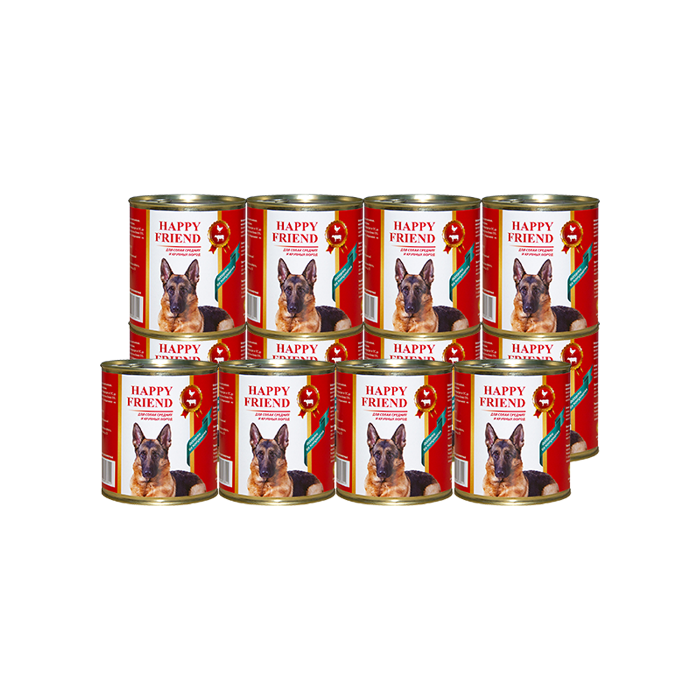 ПР0049104*12 Корм для собак для средних и крупных пород ассорти из потрошков банка 750г (упаковка - 12 шт) HAPPY FRIEND 