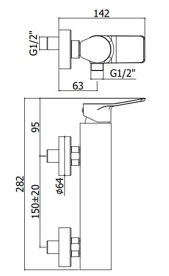 Смеситель для душа с 2 отверстиями RUBINETTERIA PAFFONI Tilt ARCH-00019018 - Вид №2