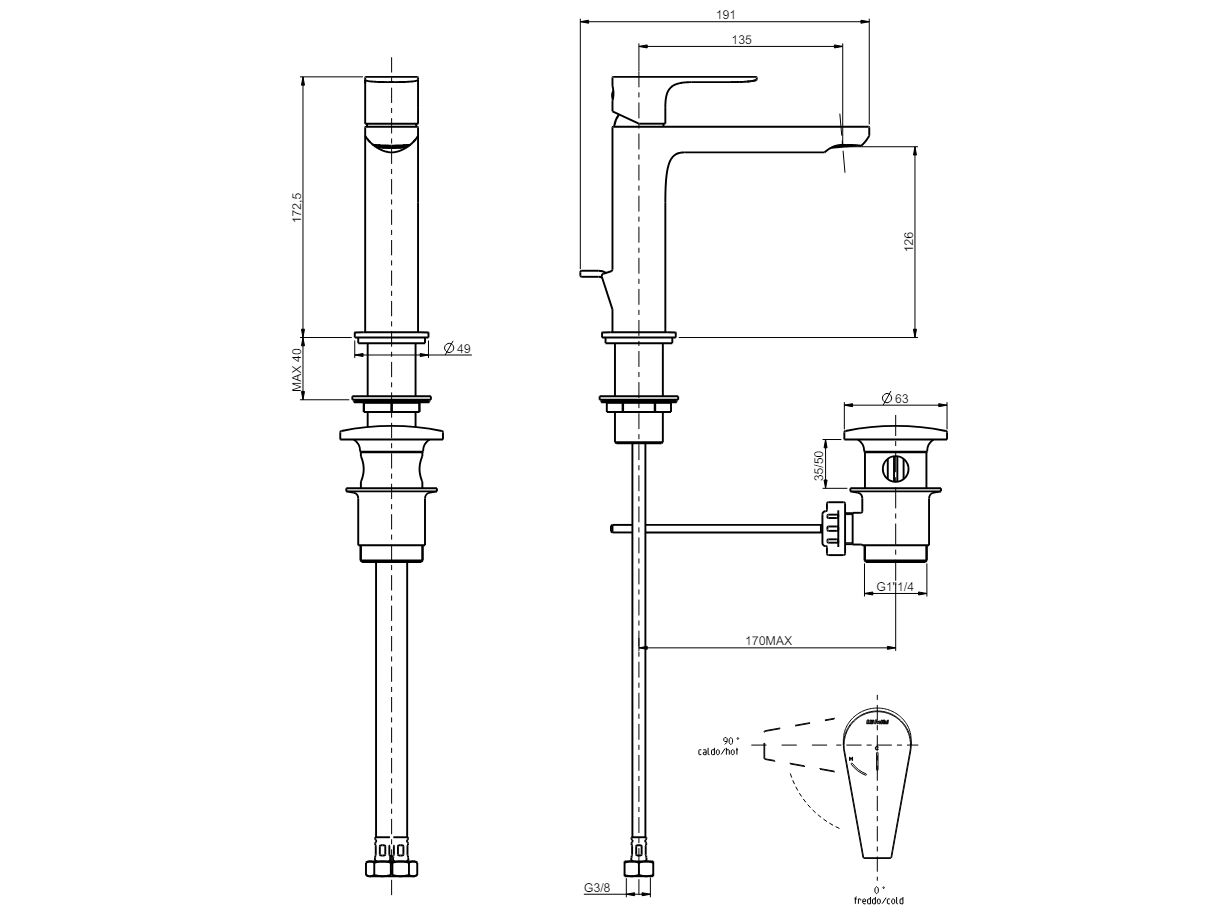 Однорычажный смеситель для раковины с ограничителем расхода Rubinetterie Frattini Lea ARCH-00076470 - Вид №9