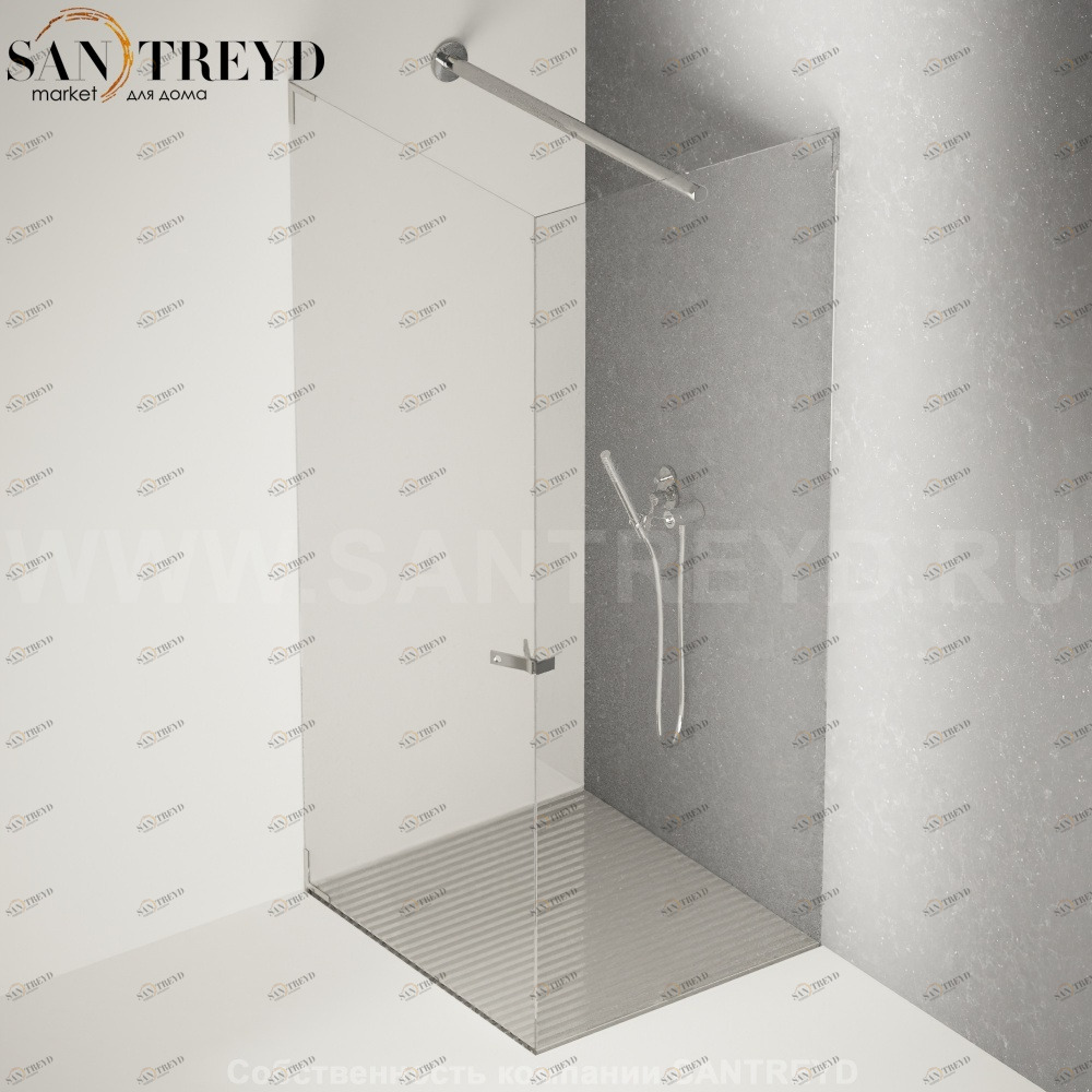 Душевое ограждение FLAT D подрезаемое, стеклянная с дверью экстрапрозрачная перегородка с держателем с поддоном из стали. Размеры: глубина от 70 до 100 см, длина от 70 до 140 см Agape DC207010070140TAE