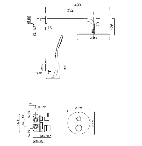 Встраиваемый набор для душа с ручным душем Rubinetteria Giulini MyRing ARCH-00088930 - Вид №2