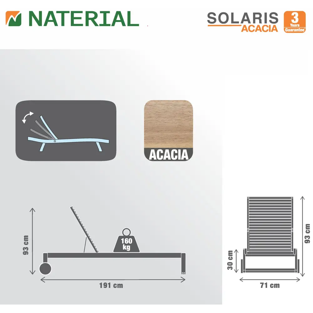 Шезлонг складной Naterial Solaris 196.5x71 см акация светло-коричневый 82232579 STLM-2148285 - Вид №34