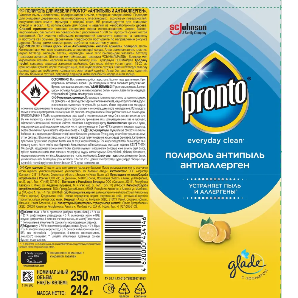 Полироль для мебели Pronto Антипыль 250 мл STLM-2114604 - Вид №2