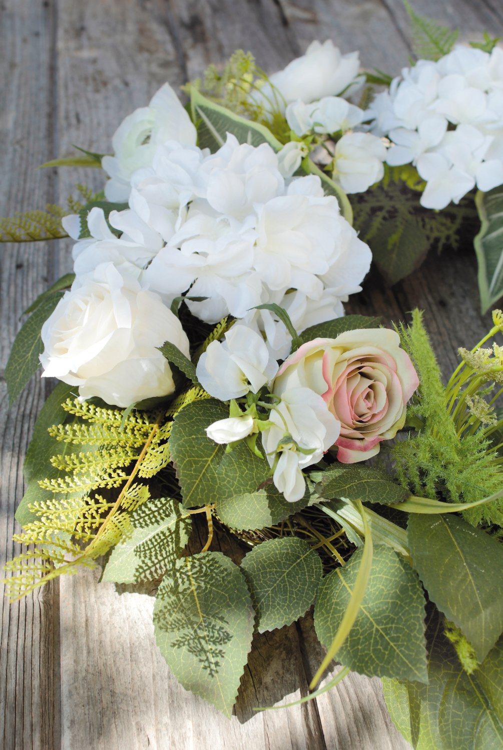 2647 778 a3 Искусственный венок 'лютик / роза / гортензия' Ø 50 см, бежево-белый H-andreas  - Вид №2