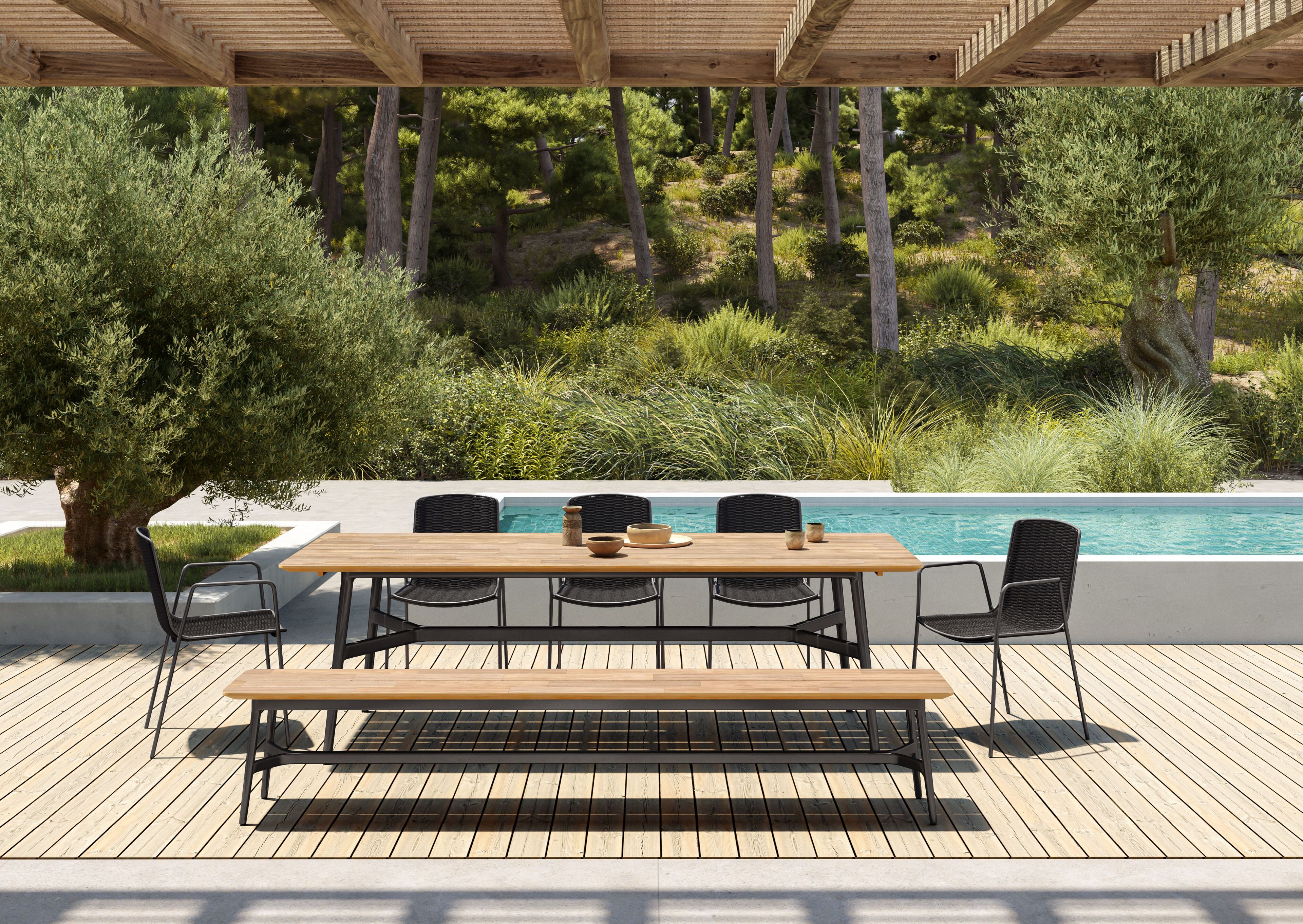 Стол из тикового дерева с металлическим каркасом VINEKO красивая ARCH-00100083 - Вид №2