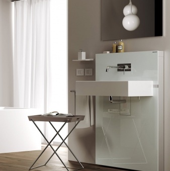 Сантехнический модуль Geberit Monolith 131.043.SI.1 для подвесного умывальника,стекло белое Santreyd  - Вид №1