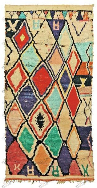 AFOLKI Длинноволосый коврик из шерсти и хлопка с геометрическими мотивами Boucherouite Taa1085be