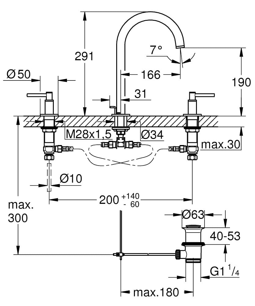 Смеситель для раковины с 3 отверстиями и отдельными розетками Grohe Атриум ARCH-00052476 - Вид №5
