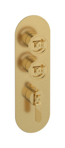 Комплект наружных частей термостата на 2 потребителей - вертикальная овальная панель с ручками Bold WE ARE IB eua212osnb1 Brushed Gold Aqua