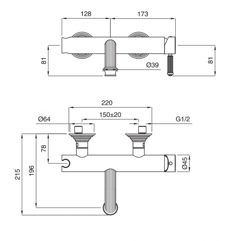 Смеситель для ванны и душа однорычажный Cezares APHRODITE-VDM-02-Bi - Вид №1