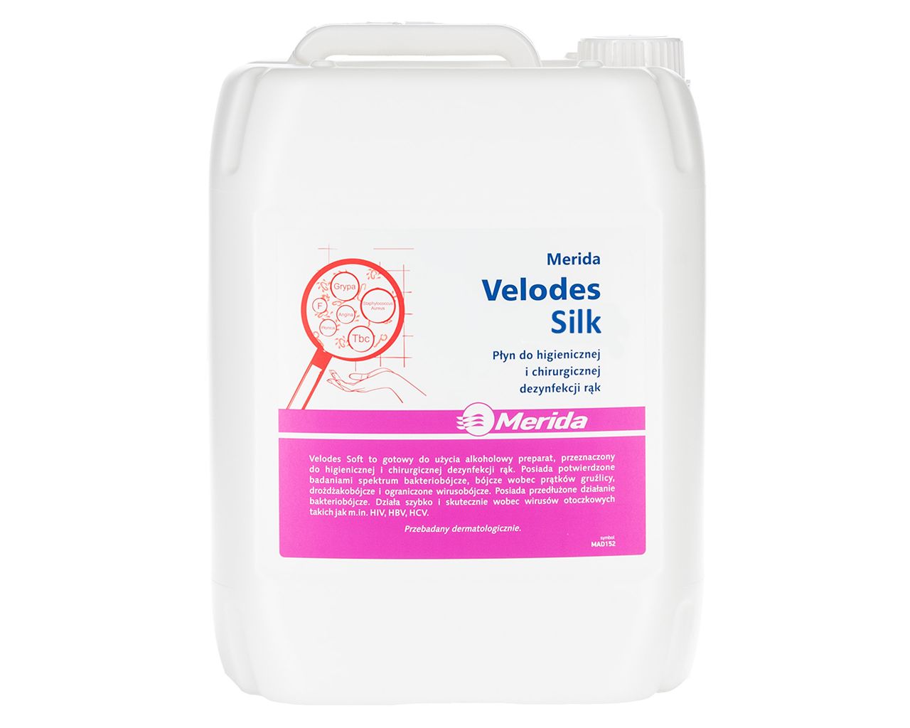 MAD152 VELODES SILK дезинфицирующая жидкость для хирургической и гигиенической дезинфекции рук, канистра 5 л Merida 