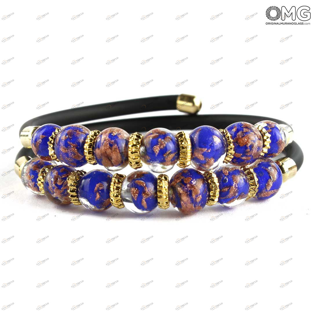 3690 ORIGINALMURANOGLASS Двойной браслет Серена - синий с авантюрином - муранское стекло OMG 18 см 