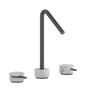 Смеситель для раковины на 3 отверстия с высоким изливом в комплекте с донным клапаном. WE ARE IB mr390cs_1 Brushed Black Chrome Marmo