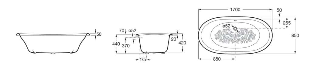 Овальная чугунная ванна на ногах Roca NEWCAST 233650 ARCH-00028470 - Вид №9