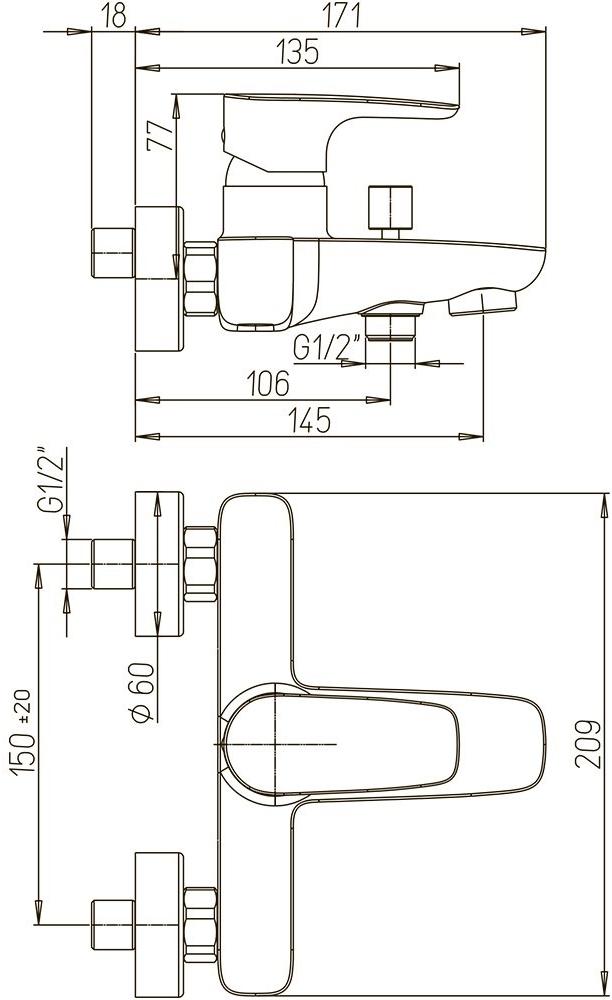Paini Parallel 47CR111LMKM смеситель для ванны - Вид №5