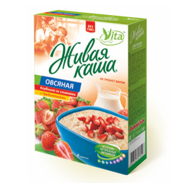 Живая каша овсяная клубника со сливками Vita 210 г Santreyd 13061