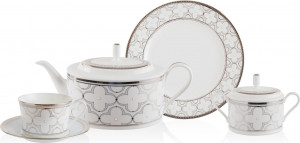 10649431 Noritake Сервиз чайный Noritake Трефолио, платиновый кант на 6 персон 21 предмет, фарфор Фарфор костяной