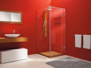 CARMENTA Современная угловая душевая кабина из стекла с колонной и поддоном