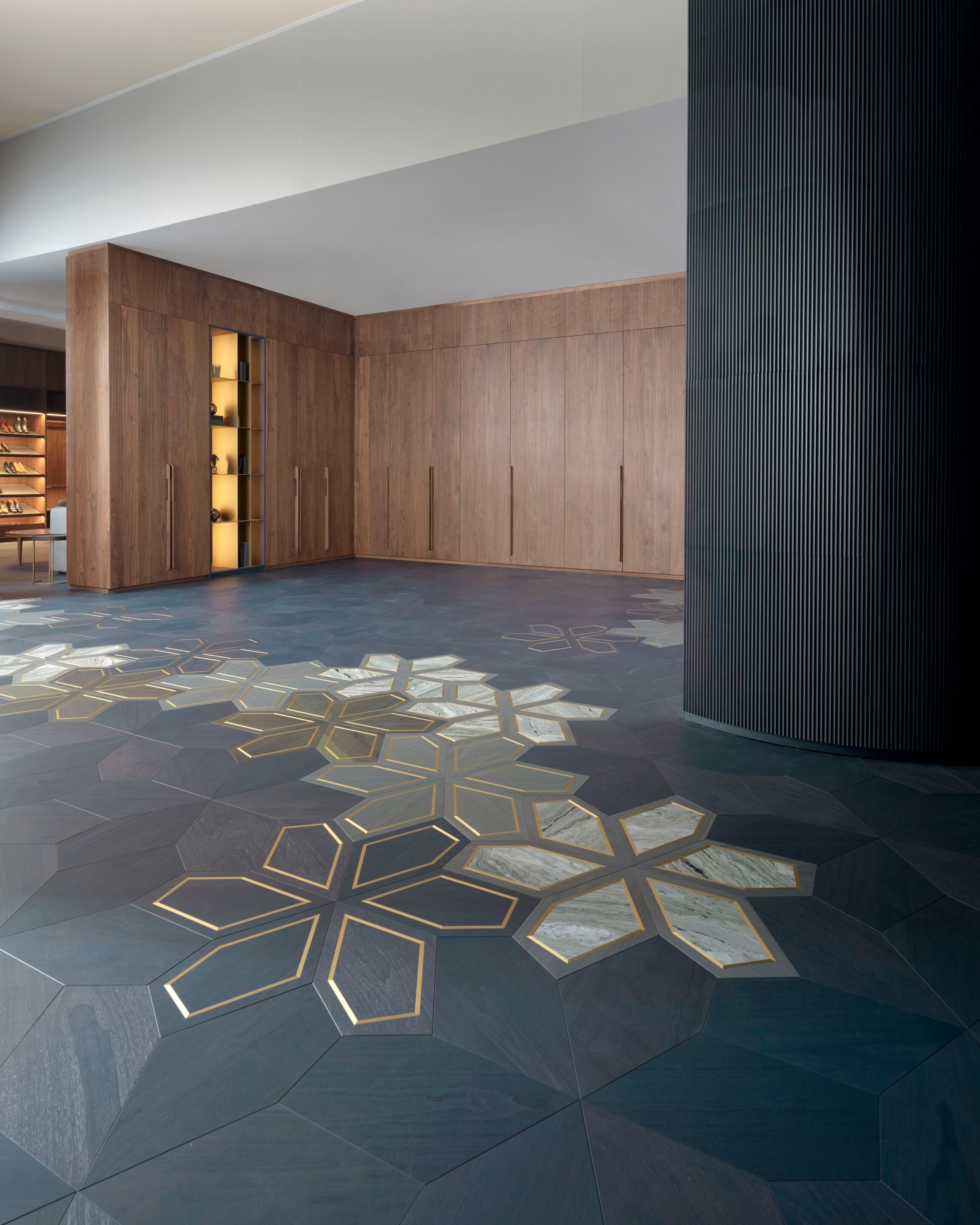 Геометрический пол из американского ореха FOGLIE D'ORO I Moduli Design ARCH-00008877 - Вид №2