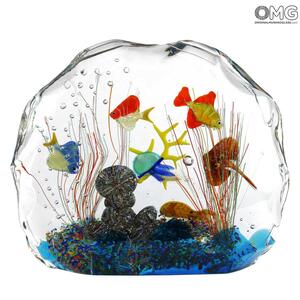 4363 ORIGINALMURANOGLASS Скульптура Аквариум с тропическими рыбками - муранское стекло OMG 28 см