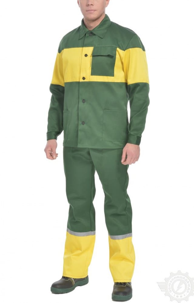 69966 Костюм "Ударник" темно-зеленый-желтый с СВП  Летняя спецодежда  размер 60-62/170-176 