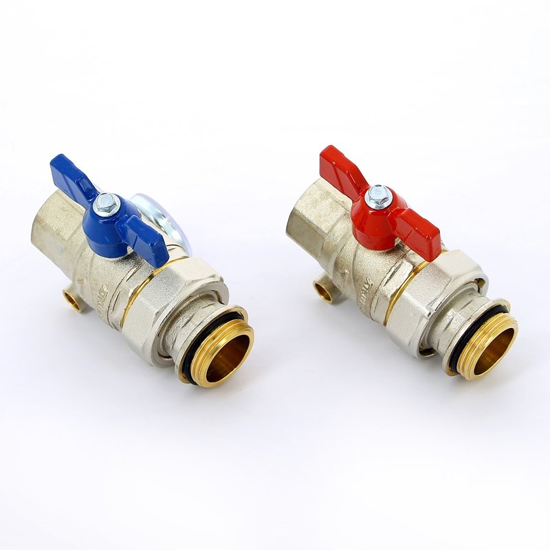 Кран сгон НВ 1' с термометром для коллектора бабочка 2 шт EMMETI 1306260 - Вид №1