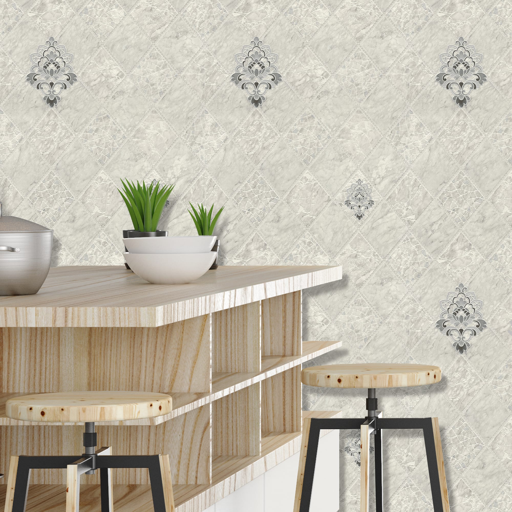 82399686 Обои виниловые серые 0.53 м 0217-5 Плитка Santreyd  - Вид №2