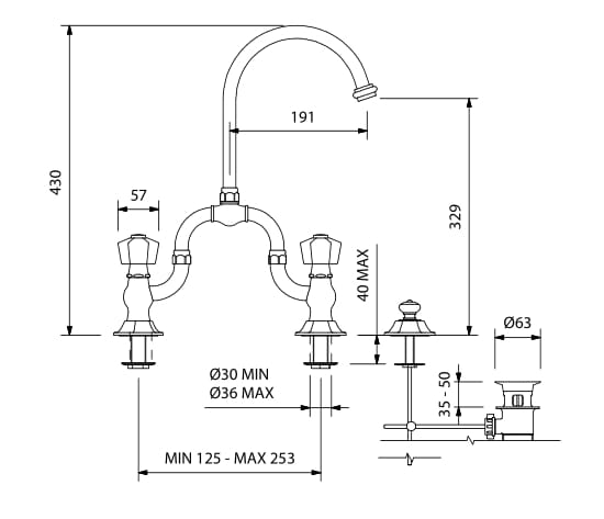 Смеситель для раковины с 3 отверстиями и автоматическим сливом Park Avenue Белый ARCH-00101608 - Вид №1