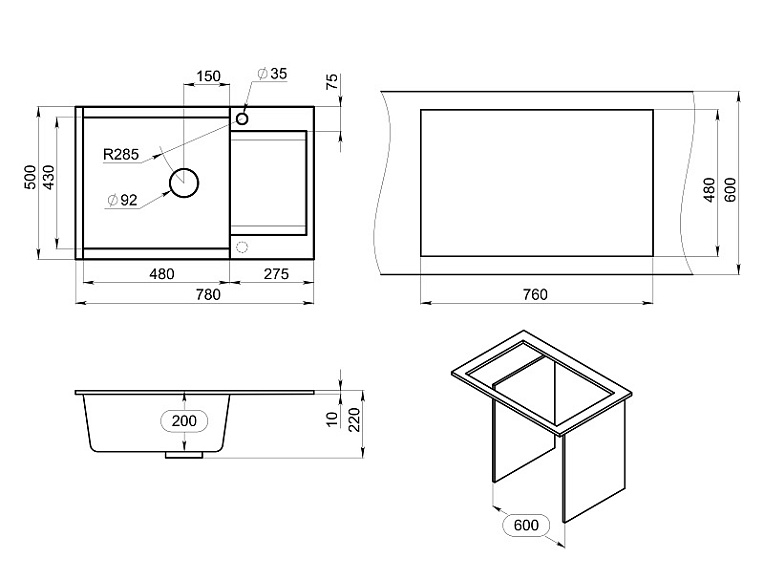 ES-7807, АРКТИК (БЕЛЫЙ), кухонная мойка, кварц, ESTETICA GRANULA 7807-ST279 - Вид №4