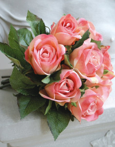 Искусственный букет роз, 7-цветков, 25 см, антично-светло-розовый