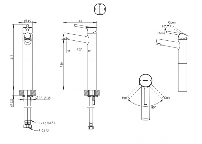 Смеситель для умывальника высокий PALACE F1172217CP-A-RUS bravat - Вид №1
