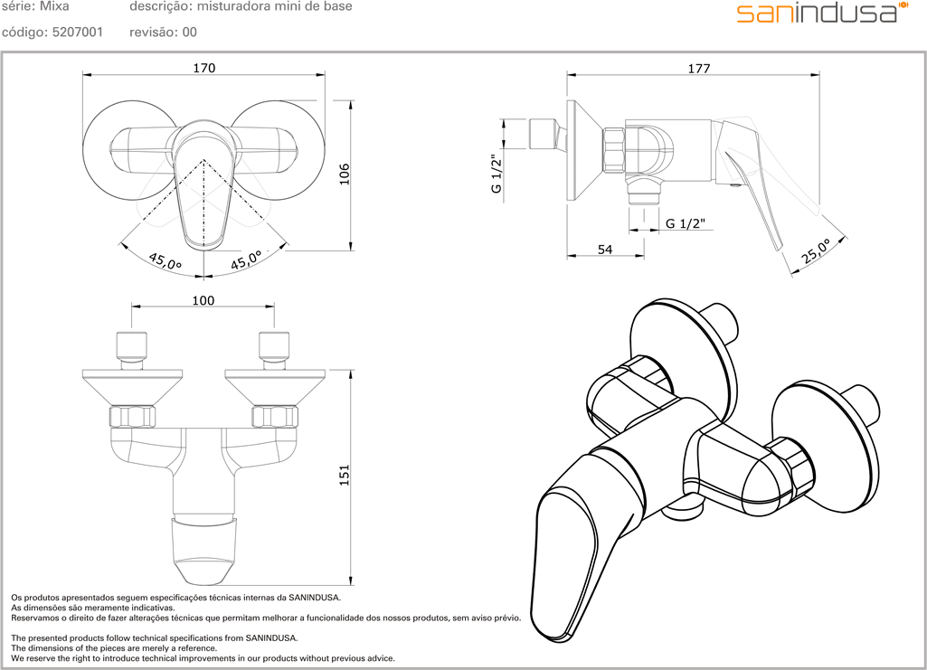 Смеситель для душа Sanindusa Mixa 520700111 - Вид №1