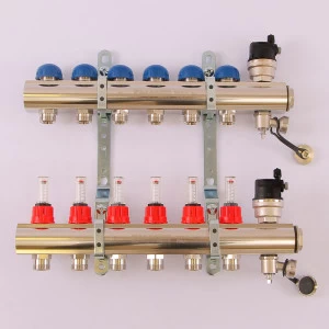 Коллекторная группа TOPWAY с термостатическими вентилями и расходомерами с метрической резьбой EMMETI 1"xM24x19 6 выходов