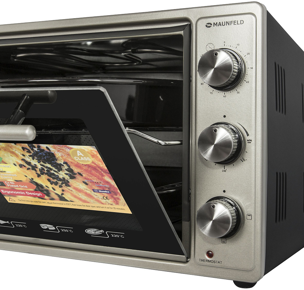 CEMOB.363.S1 Мини-печь / электрическая мини-печь, 50см, 1300 вт, механический программатор, решетка для гриля, прямоугольный противень, круглый противень , нержавеющая сталь Maunfeld Santreyd  - Вид №2