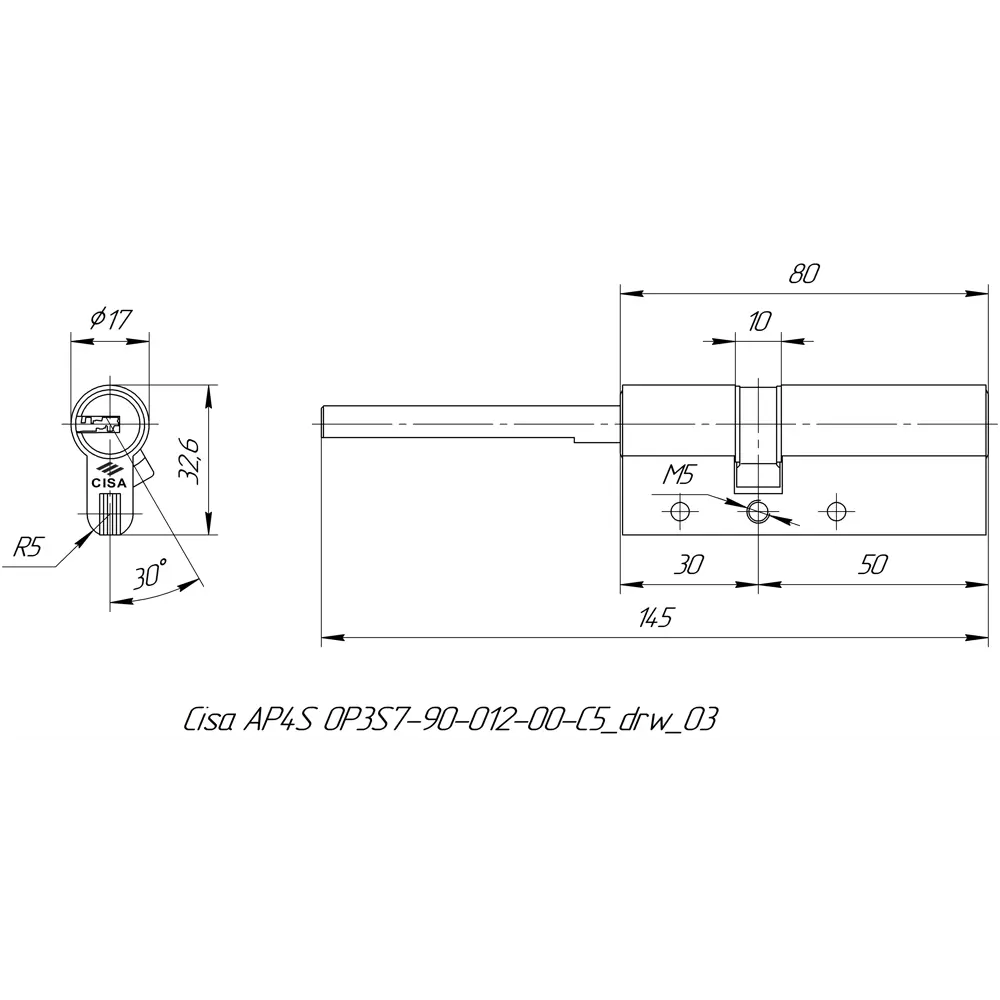 Цилиндр Cisa AP4S 0P3S7-90.12, 45x10x25 мм, ключ/шток, цвет никель, без вертушки STLM-2144331 - Вид №4