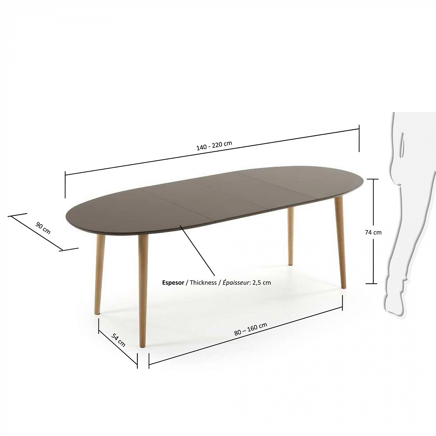 045666 Стол коричневый раздвижной La Forma Oakland  - Вид №3