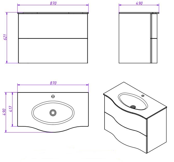 Мебель для ванной CEZARES PETALO-900-2C-SO-RC-P  - Вид №2